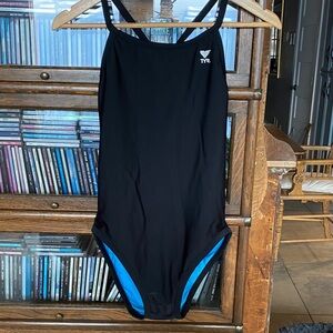 Vintage TYR Swimsuit Reversible - Blue/Black Racerback/Keyhole Back Size Medium